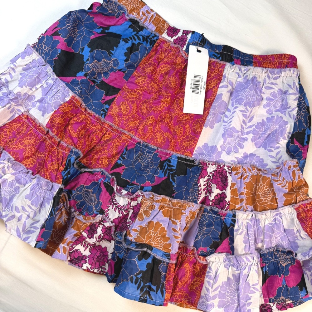 BB Dakota Mini Skirt Womens S Multi Patchwork Floral Tiered Cotton Boho NWT